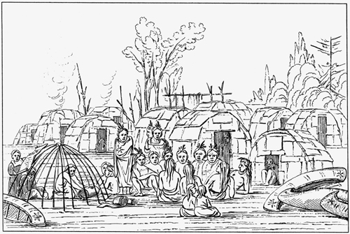 Drawing of Ojibwe camp at Coldwater